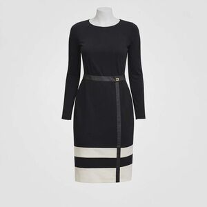 NWT Lauren Ralph Lauren HOLIDAY dress, black cream trim and leather detail. SZ 6